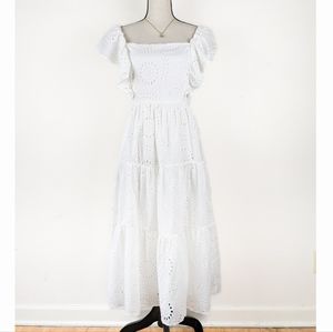 NWT A.Calin by Flying Tomato White Cotton Eyelet Lace Midi Dress, Size Large